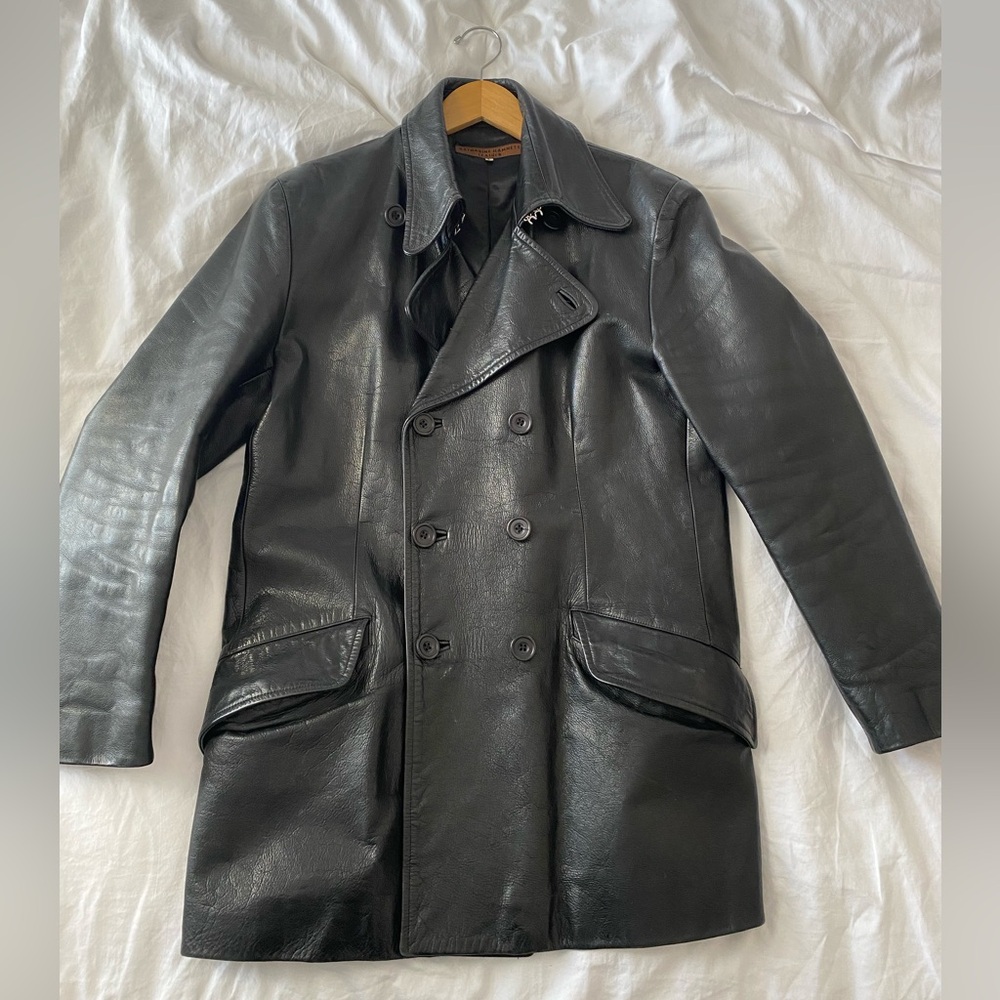Katharine Hamnett London leather jacket men double breast size L.